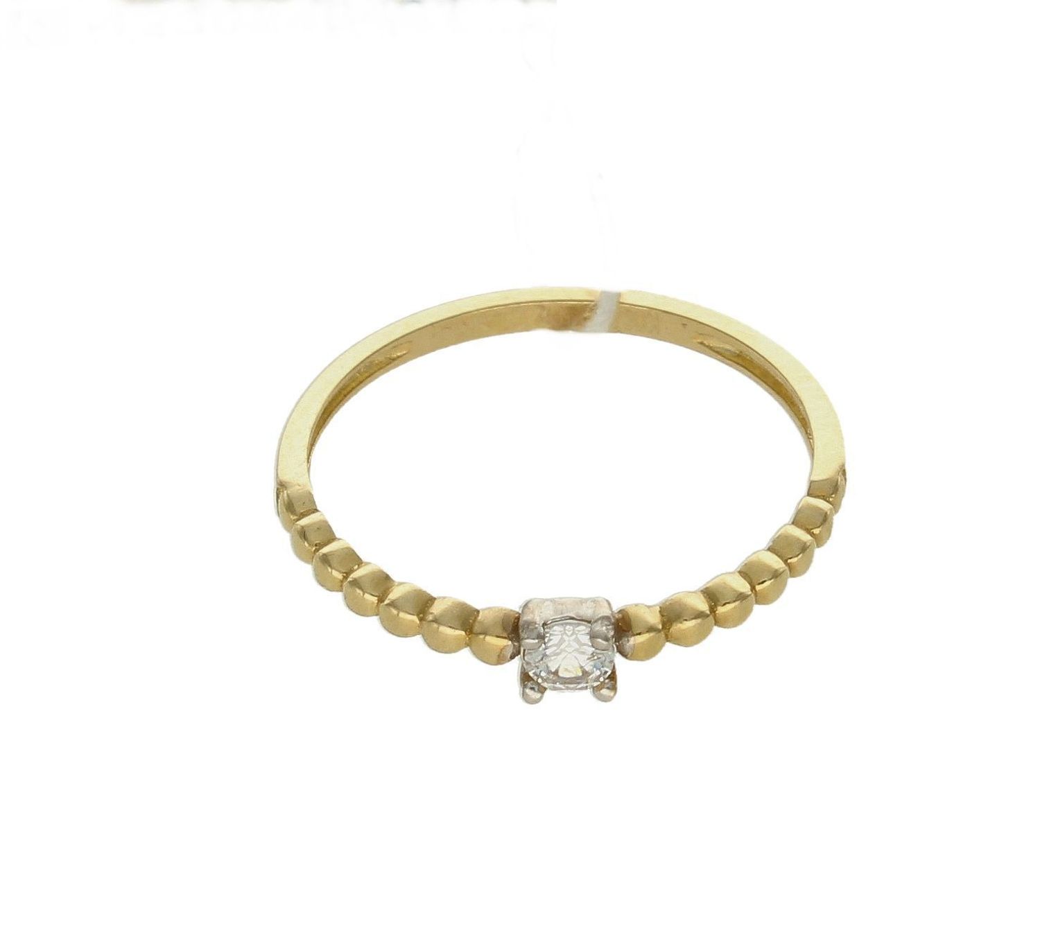 Złoty pierścionek 585 delikatne kuleczki z cyrkonią PI 5347 585.Złoty pierścionek w nietypowej odsłonie świetnie się sprawdzi na prezent z okazji urodzin, imienin czy rocznicy ślubu. Pierścionek można łączyć z inną biżuterią (4).jpg